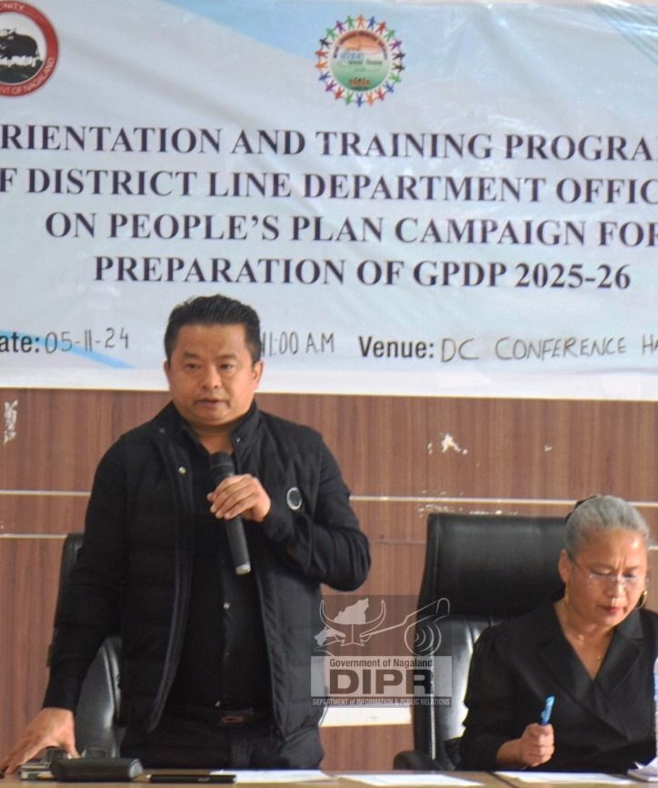 Deputy Commissioner, Mokokchung, Thsuvisie Phoji speaking at the orientation and training programme of district line department on November 5. (DIPR Photo)